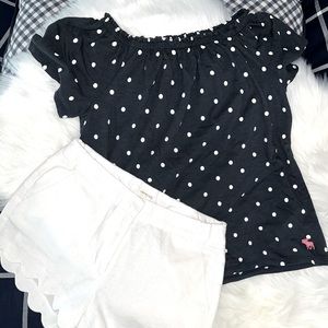 Abercrombie Kids Girls Navy/White Polka Dot Short Sleeve Top Size 13/14